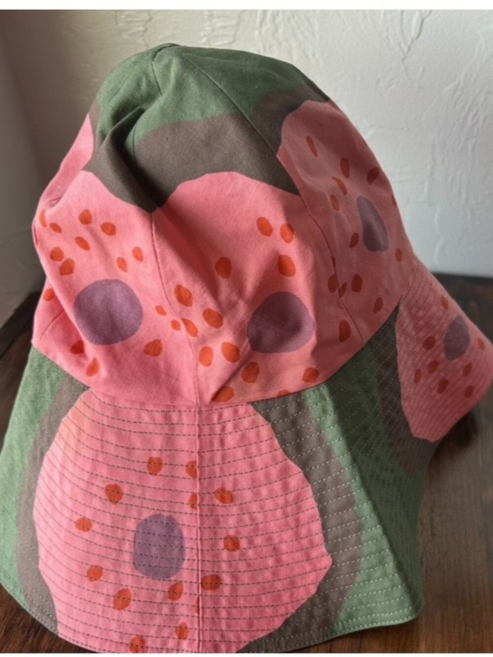 Vintage Marimekko Green with Pink Flowers Sun Hat, Missing Tag